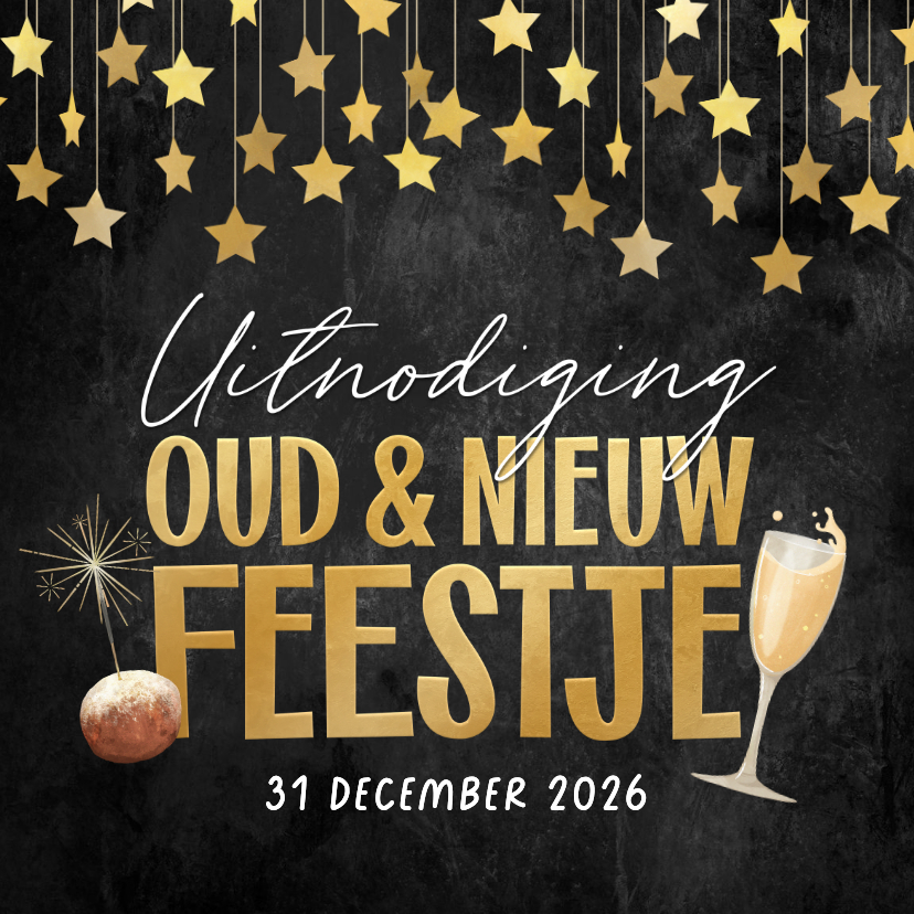 Uitnodiging oudejaarsavond champagne oud & nieuw oliebol - Uitnodigingen Uitnodigingen - Uitnodiging oudejaarsavond champagne oud & nieuw oliebol