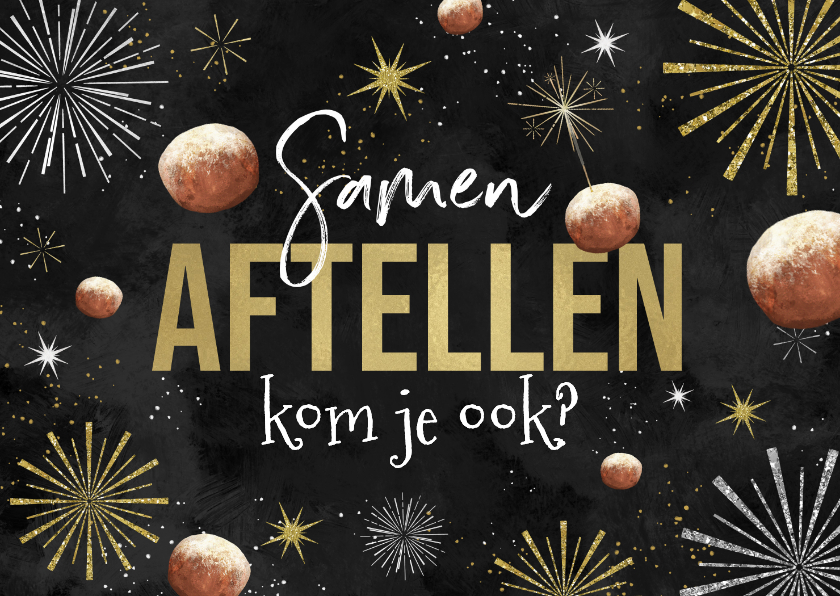 Uitnodigingen - Uitnodiging oudejaarsavond vuurwerk oliebollen aftellen