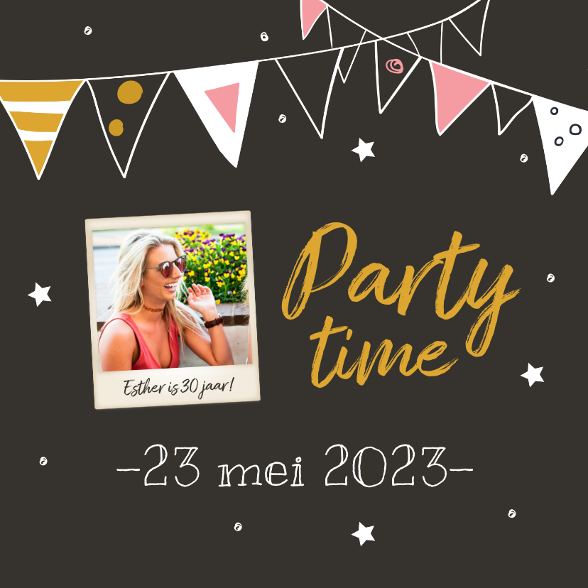 Uitnodigingen - Uitnodiging - party time met foto