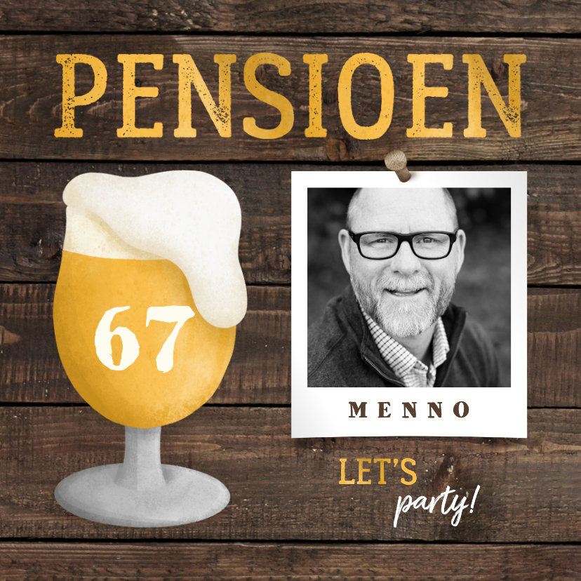 Uitnodiging pensioen bierglas met foto en leeftijd - Uitnodigingen Uitnodigingen - Uitnodiging pensioen bierglas met foto en leeftijd