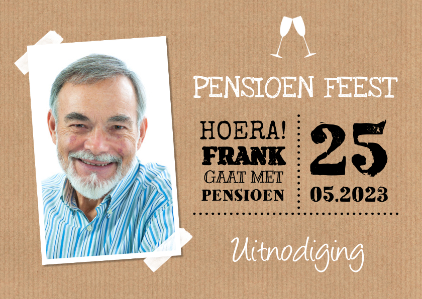 Uitnodigingen - Uitnodiging pensioen feest kraft foto typografie