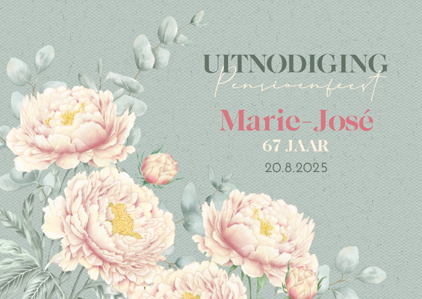 Uitnodiging pensioenfeest met pioenrozen - Uitnodigingen Uitnodigingen - Uitnodiging pensioenfeest met pioenrozen