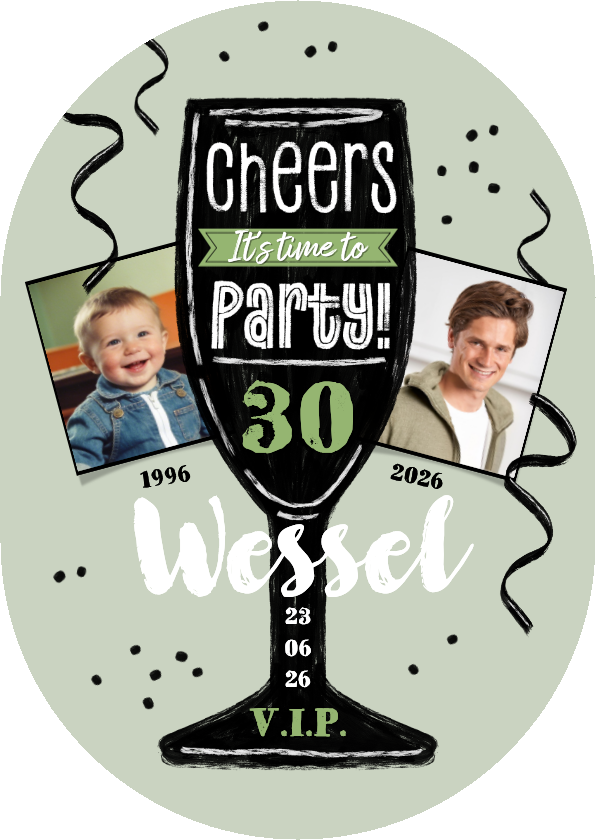 Uitnodigingen - Uitnodiging pilvorm verjaardagsfeest man champagne confetti