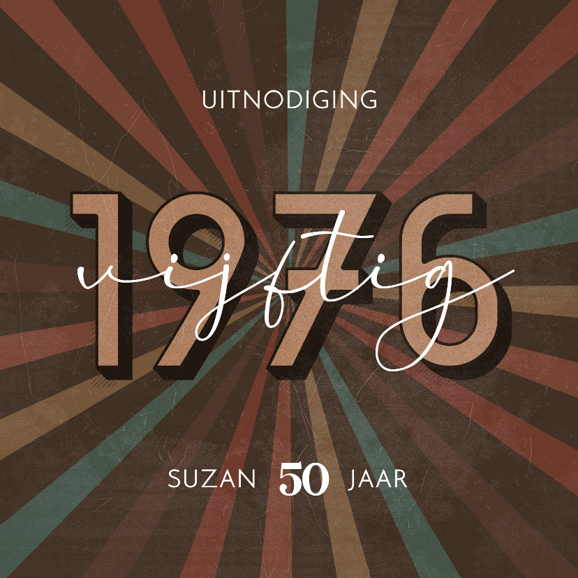 Uitnodiging retro 1976 3d stralen gekleurd vijftig jaar - Uitnodigingen Uitnodigingen - Uitnodiging retro 1976 3d stralen gekleurd vijftig jaar