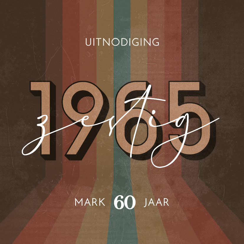 Uitnodigingen - Uitnodiging retro 3d 1965 lijnen gekleurd zestig jaar