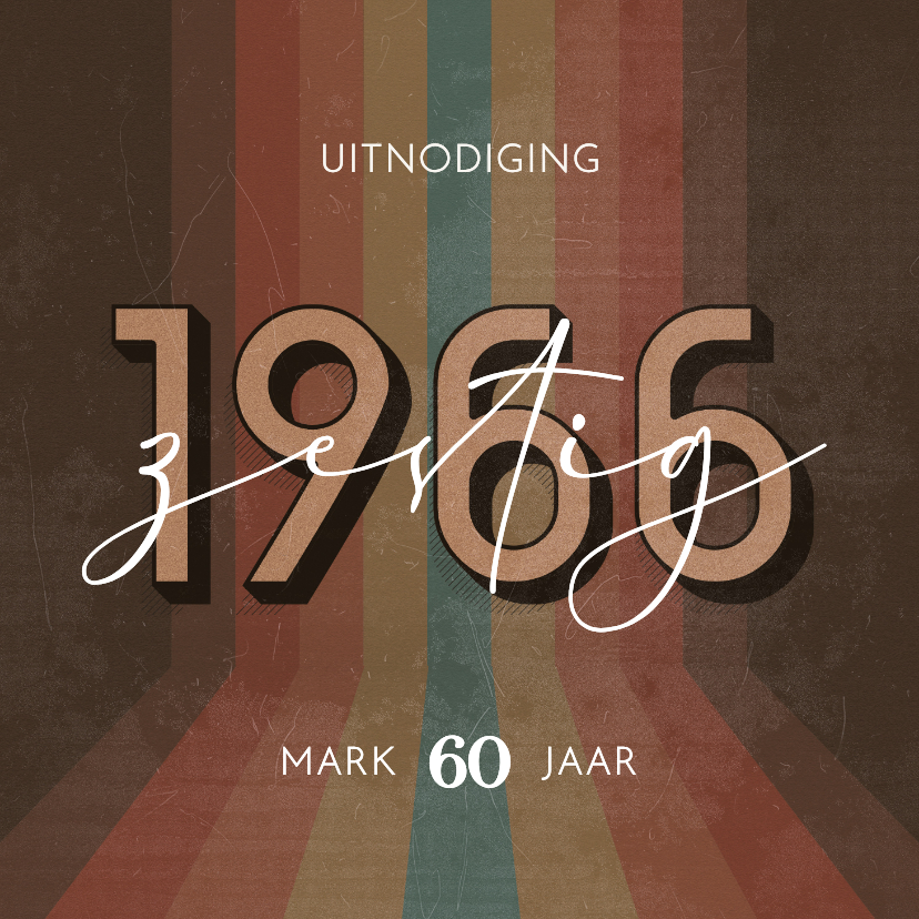 Uitnodigingen - Uitnodiging retro 3d 1966 lijnen gekleurd zestig jaar
