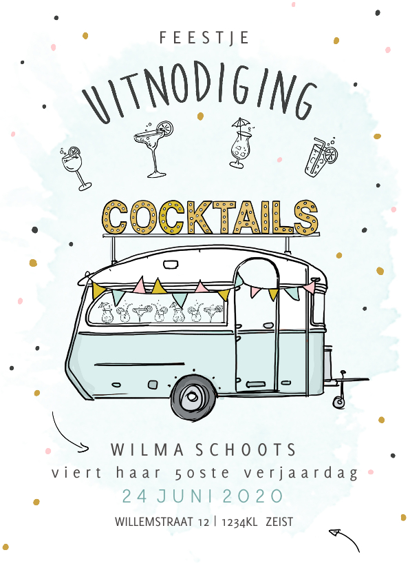 Uitnodiging retro caravan groenblauw - Uitnodigingen Uitnodigingen - Uitnodiging retro caravan groenblauw