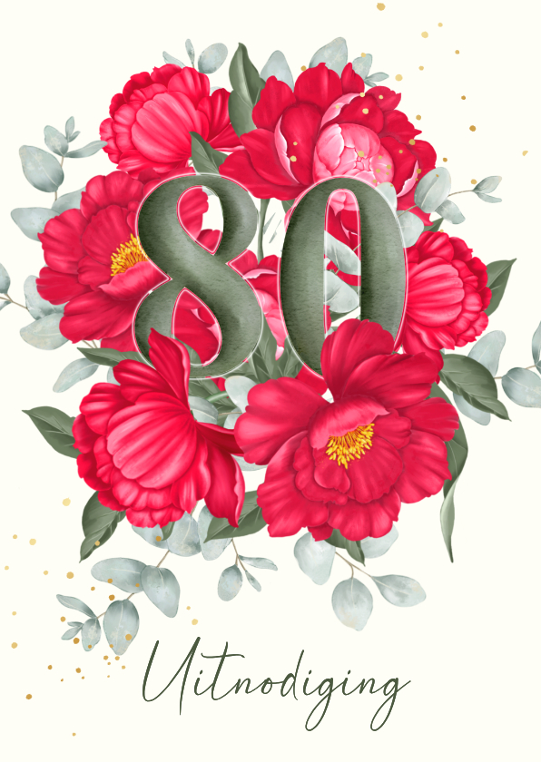 Uitnodigingen - Uitnodiging rode pioenen 80 jaar