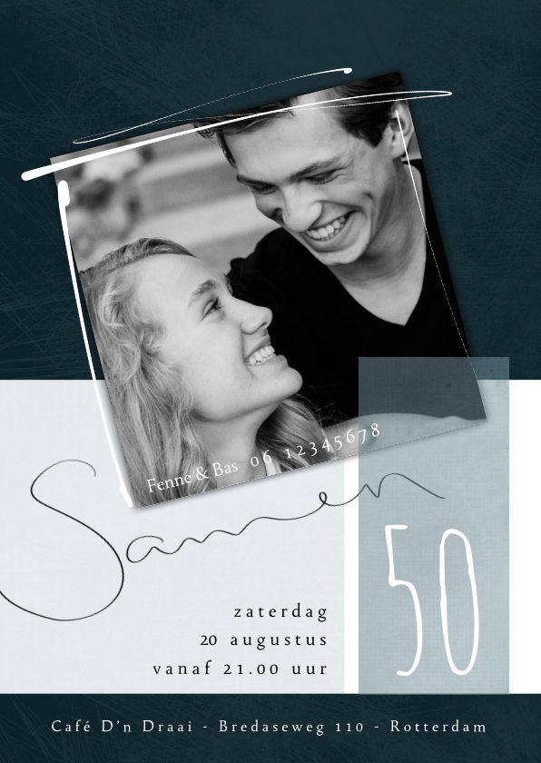 Uitnodiging samen 50, met foto en speelse typografie - Uitnodigingen Uitnodigingen - Uitnodiging samen 50, met foto en speelse typografie