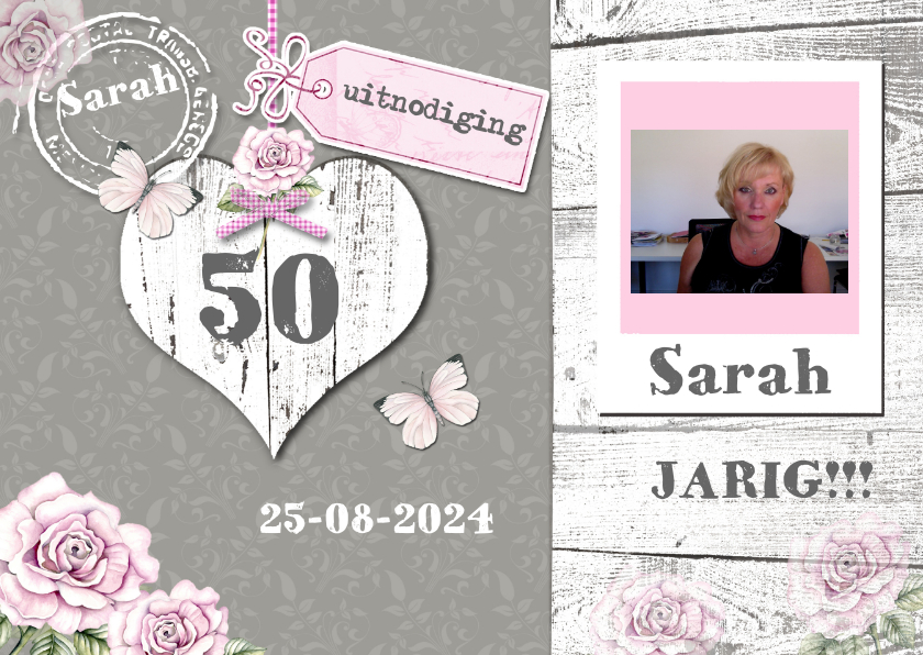 uitnodiging Sarah vintage hart en foto - Uitnodigingen Uitnodigingen - uitnodiging Sarah vintage hart en foto
