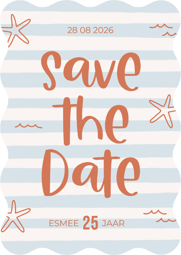 Uitnodiging save the date blauw wit gestreept golf - Uitnodigingen Uitnodigingen - Uitnodiging save the date blauw wit gestreept golf