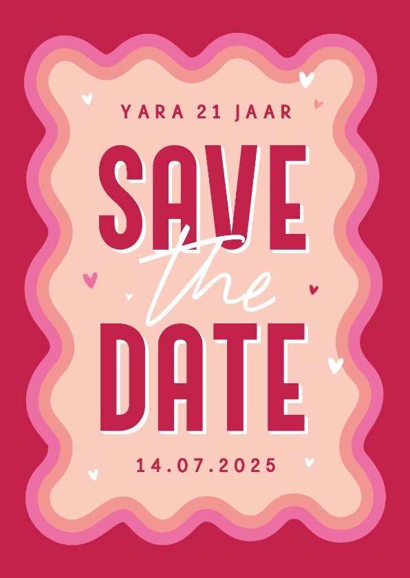 Uitnodiging save the date groovy hip verjaardag roze hartjes - Uitnodigingen Uitnodigingen - Uitnodiging save the date groovy hip verjaardag roze hartjes