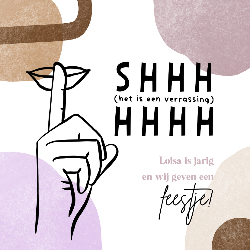 Uitnodigingen - Uitnodiging shhh feestje verrassing hand lijntekening