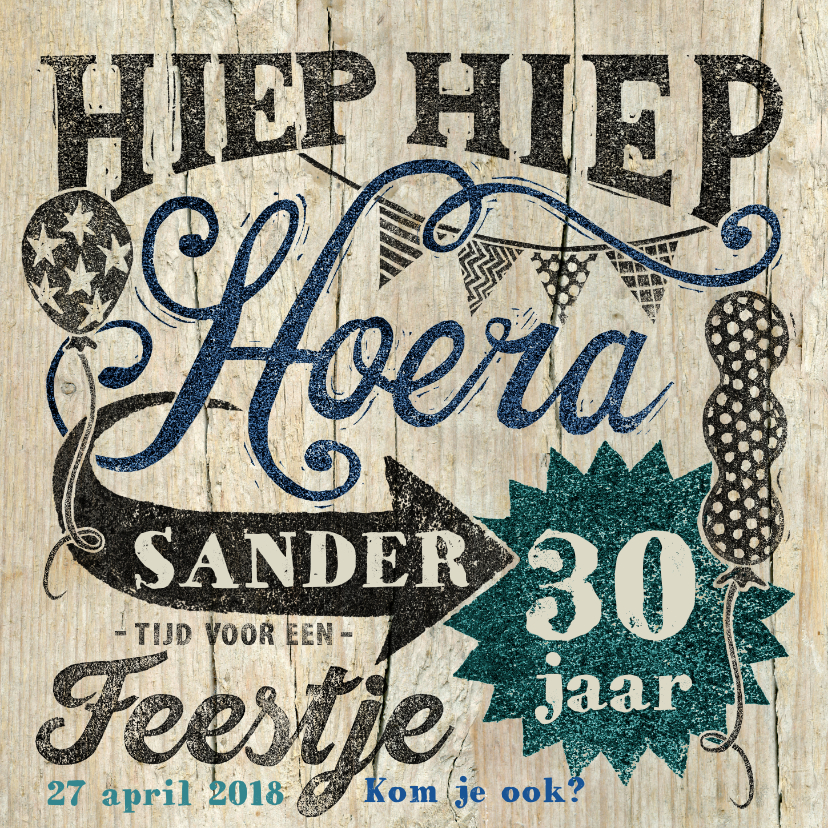 uitnodiging stempel hoera ballon blauw - Uitnodigingen Uitnodigingen - uitnodiging stempel hoera ballon blauw