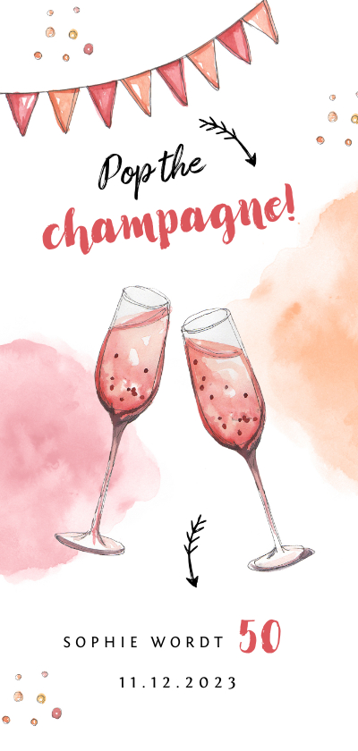 uitnodiging stijlvol met waterverf champagne en slingers - Uitnodigingen Uitnodigingen - uitnodiging stijlvol met waterverf champagne en slingers