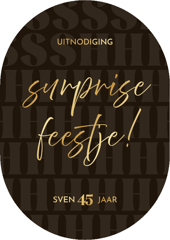 Uitnodiging surprisefeestje bruin goud pil vorm - Uitnodigingen Uitnodigingen - Uitnodiging surprisefeestje bruin goud pil vorm