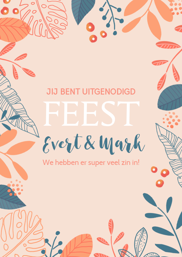 Uitnodiging takjes botanica zalm - Uitnodigingen Uitnodigingen - Uitnodiging takjes botanica zalm