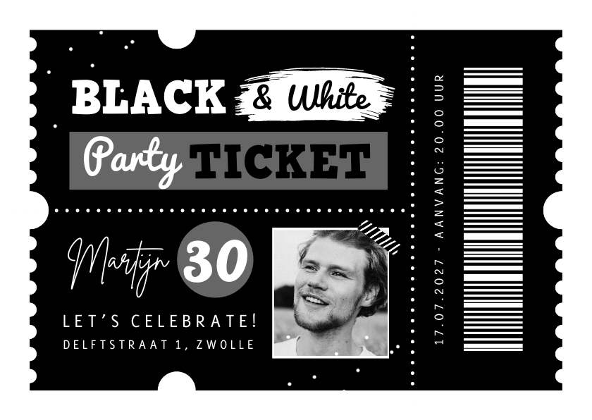 Uitnodigingen - Uitnodiging themafeest black & white ticket foto