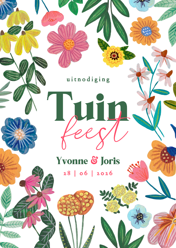 Uitnodiging tuinfeest met kleurrijke bloemen illustratie - Uitnodigingen Uitnodigingen - Uitnodiging tuinfeest met kleurrijke bloemen illustratie