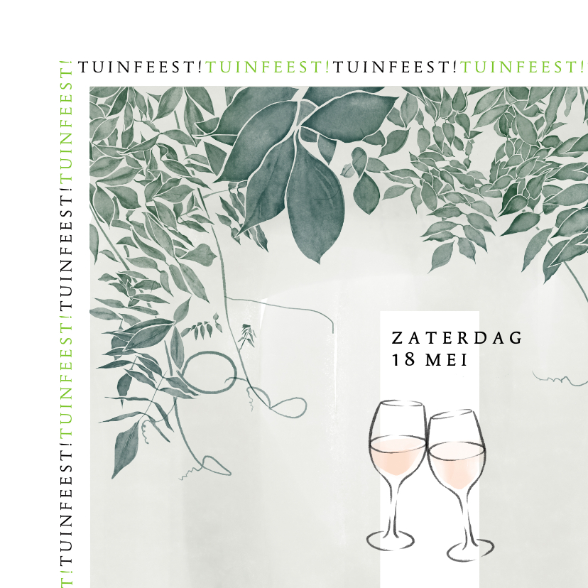 Uitnodigingen - Uitnodiging tuinfeest met klimplant en wijntje
