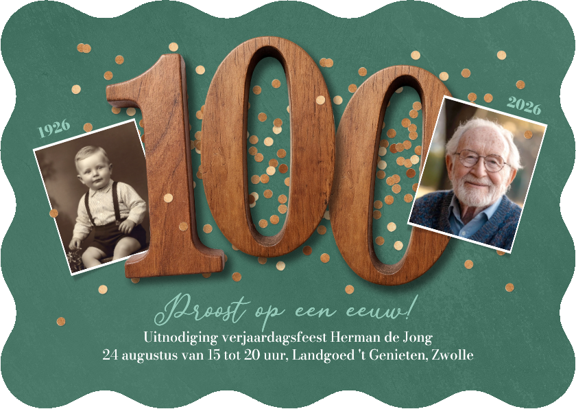 Uitnodiging verjaardag 100 eeuw oud vintage houten cijfers - Uitnodigingen Uitnodigingen - Uitnodiging verjaardag 100 eeuw oud vintage houten cijfers