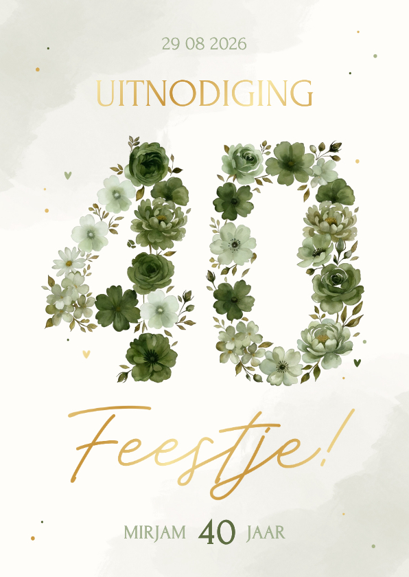 Uitnodigingen - Uitnodiging verjaardag 40 in groene bloemen feestje