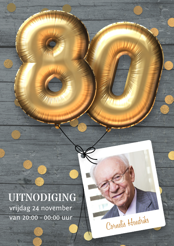 Uitnodigingen - Uitnodiging verjaardag 80 jaar ballon