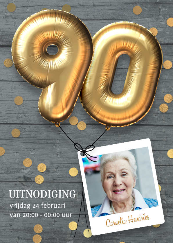 Uitnodigingen - Uitnodiging verjaardag 90 jaar ballon