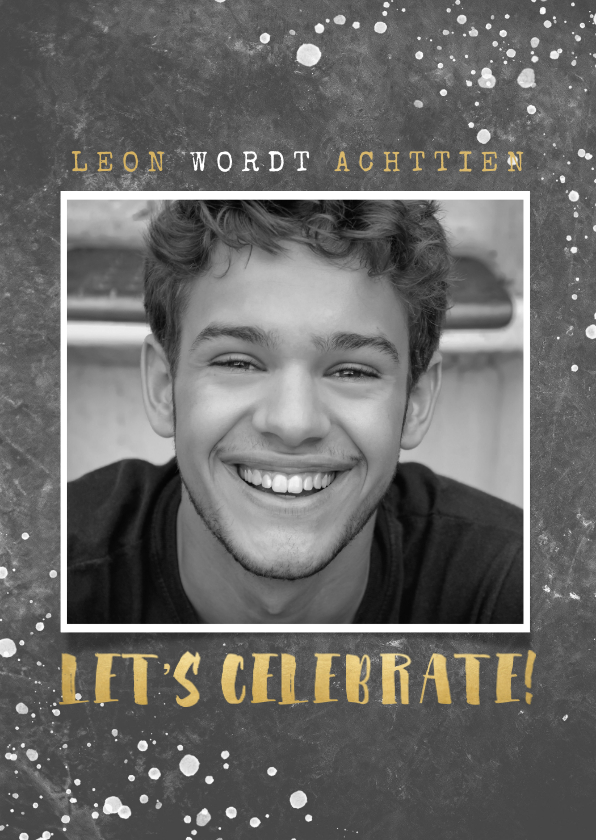 Uitnodiging verjaardag beton, foto, spetters en typografie - Uitnodigingen Uitnodigingen - Uitnodiging verjaardag beton, foto, spetters en typografie