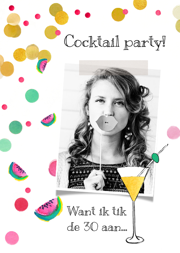Uitnodiging verjaardag cocktail meloen - Uitnodigingen Uitnodigingen - Uitnodiging verjaardag cocktail meloen
