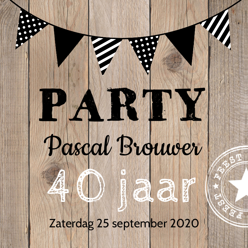 Uitnodiging verjaardag feest hout slinger - Uitnodigingen Uitnodigingen - Uitnodiging verjaardag feest hout slinger