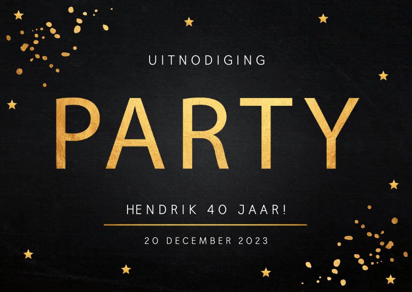 Uitnodigingen - Uitnodiging verjaardag goud confetti typografie