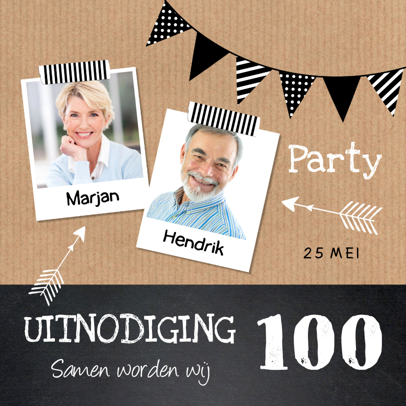 Uitnodigingen - Uitnodiging verjaardag kraft krijtbord foto slinger