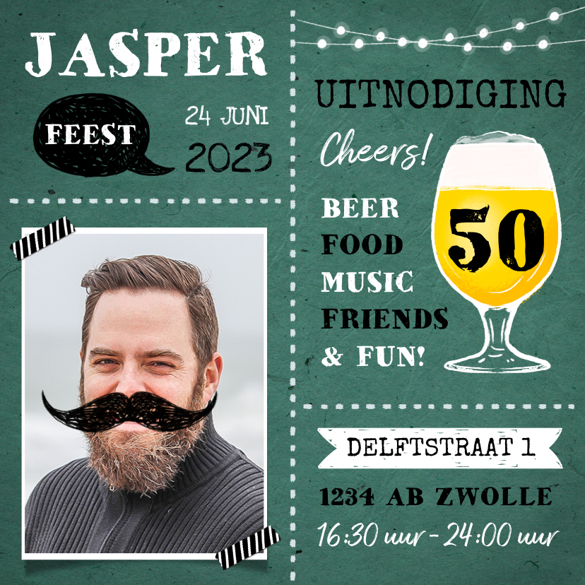 Uitnodiging verjaardag man met eigen foto en bier - Uitnodigingen Uitnodigingen - Uitnodiging verjaardag man met eigen foto en bier