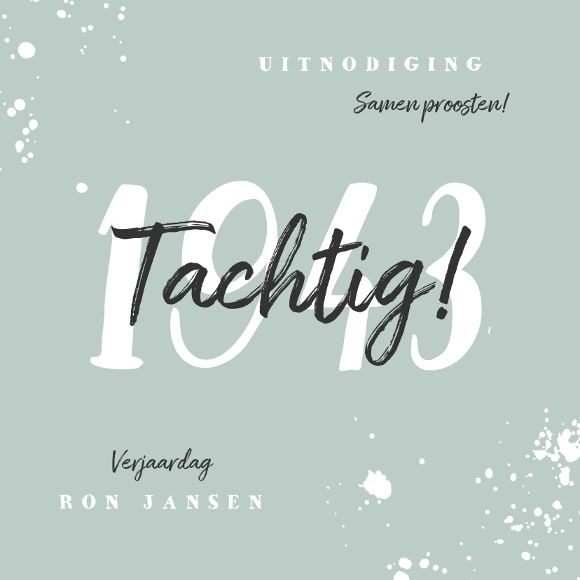 Uitnodigingen - Uitnodiging verjaardag met jaartal en spetters