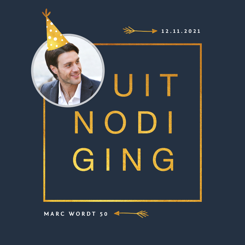 Uitnodiging verjaardag stijlvol met goud en foto - Uitnodigingen Uitnodigingen - Uitnodiging verjaardag stijlvol met goud en foto