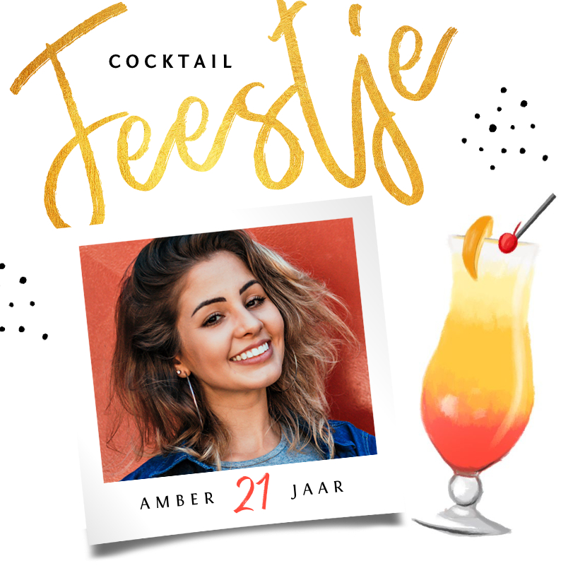 Uitnodigingen - uitnodiging verjaardag vrouw cocktail feestje met foto
