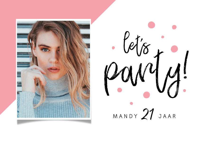 Uitnodigingen - Uitnodiging verjaardag vrouw hip let's party met foto