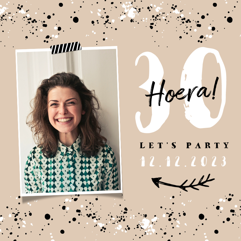 Uitnodiging verjaardag vrouw hip met spetters en eigen foto - Uitnodigingen Uitnodigingen - Uitnodiging verjaardag vrouw hip met spetters en eigen foto