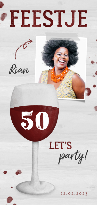 Uitnodigingen - Uitnodiging verjaardag wijnglas met foto en leeftijd