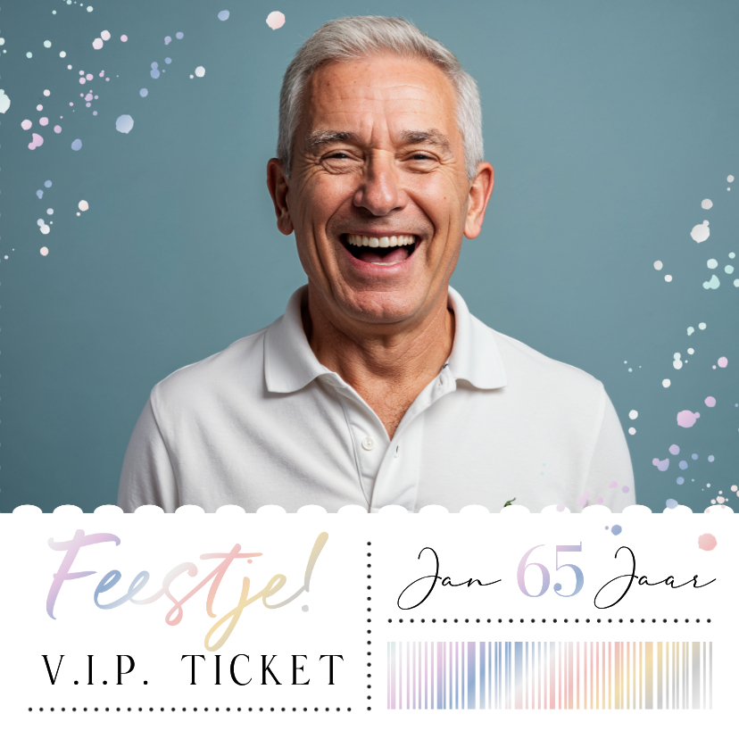 Uitnodigingen - Uitnodiging verjaardagsfeest 65 holografisch foto ticket