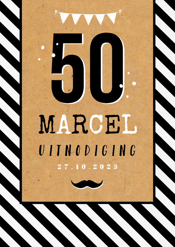 Uitnodigingen - Uitnodiging verjaardagsfeest man 50 jaar kraft zwart wit