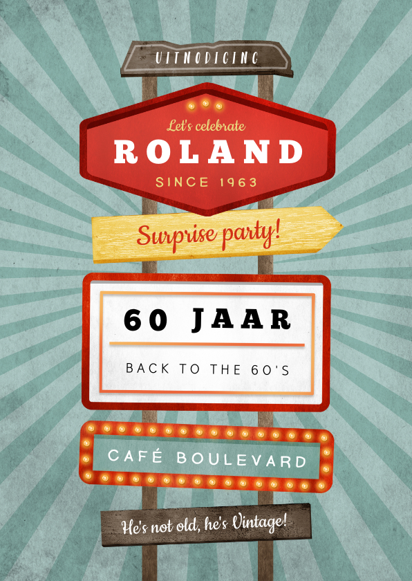 Uitnodiging verjaardagsfeest man retro vintage signs - Uitnodigingen Uitnodigingen - Uitnodiging verjaardagsfeest man retro vintage signs