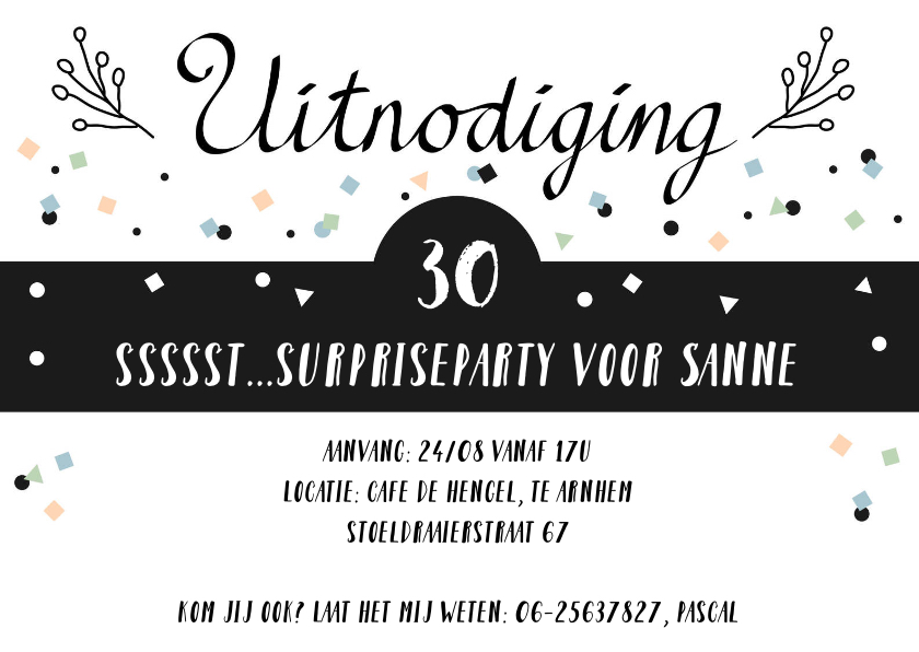 Uitnodiging verjaardagsfeest met leeftijd - Uitnodigingen Uitnodigingen - Uitnodiging verjaardagsfeest met leeftijd