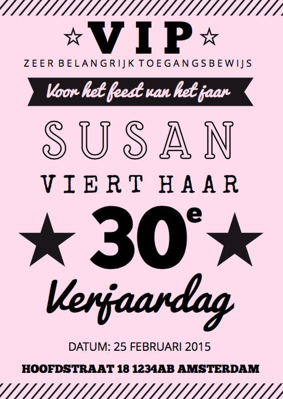 Uitnodiging verjaardagsfeest roze affiche - Uitnodigingen Uitnodigingen - Uitnodiging verjaardagsfeest roze affiche