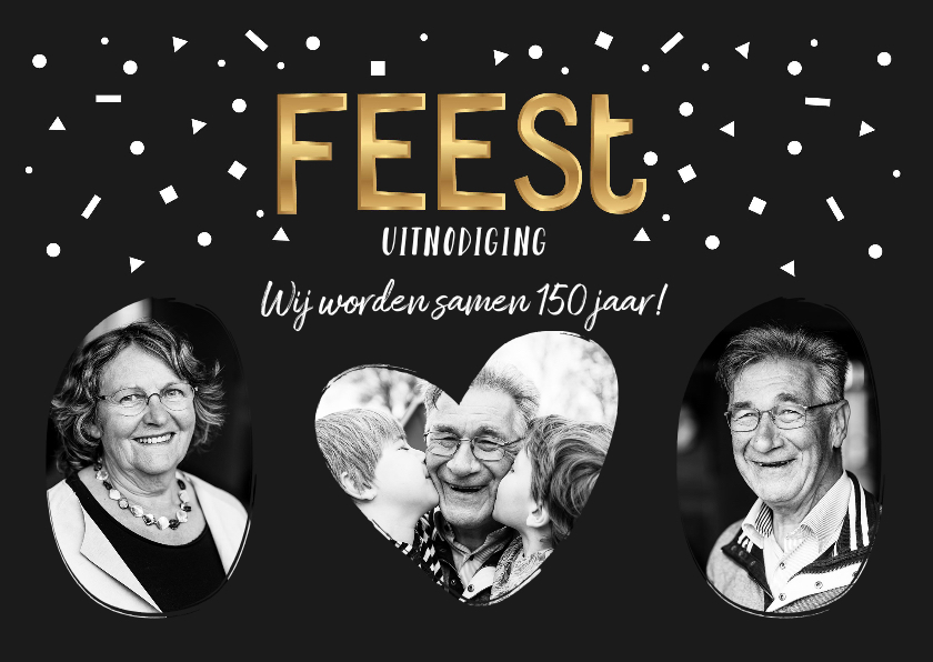 Uitnodiging verjaardagsfeest samen confetti goud - Uitnodigingen Uitnodigingen - Uitnodiging verjaardagsfeest samen confetti goud