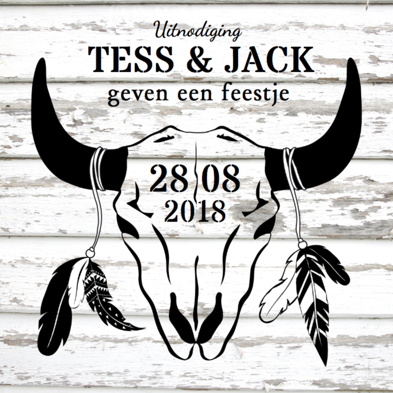 Uitnodiging verjaardagsfeest samen skull zwartwit - Uitnodigingen Uitnodigingen - Uitnodiging verjaardagsfeest samen skull zwartwit