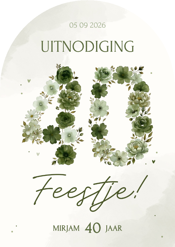 Uitnodiging verjaardagsfeestje 40 bloemen groen - Uitnodigingen Uitnodigingen - Uitnodiging verjaardagsfeestje 40 bloemen groen