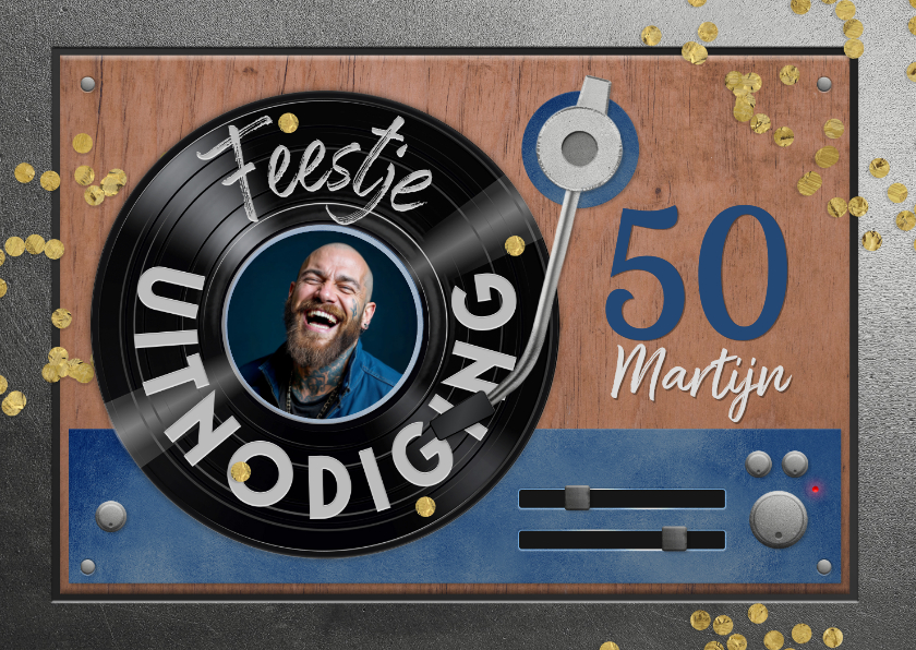 Uitnodiging verjaardagskaart platenspeler vinyl lp foto - Uitnodigingen Uitnodigingen - Uitnodiging verjaardagskaart platenspeler vinyl lp foto