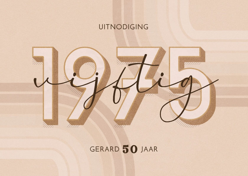 Uitnodiging vijftig jaar retrolook 1975 3D beige - Uitnodigingen Uitnodigingen - Uitnodiging vijftig jaar retrolook 1975 3D beige